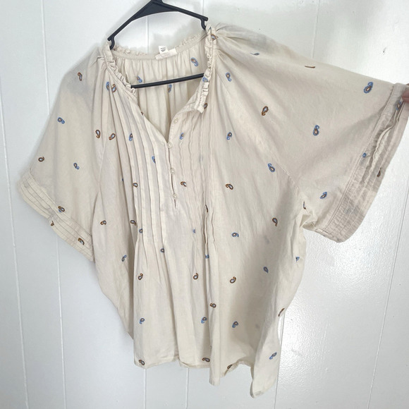 1X Boho Cotton Linen Gauze Top Cream Pintuck Blouse Coastal Cottagecore - Picture 3 of 8